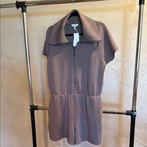 Spanx air essentials half zip romper taupe XL